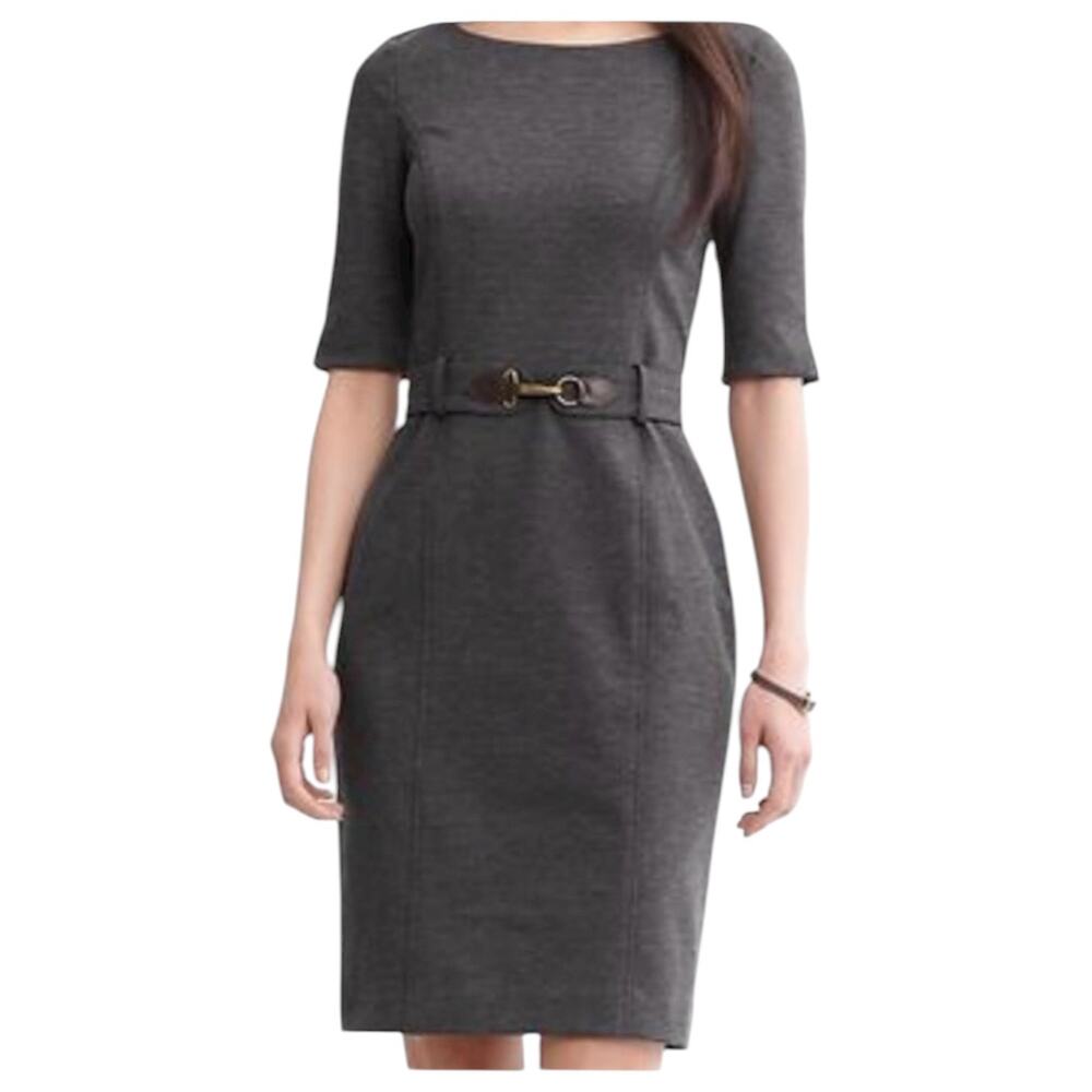 Banana Republic Gray Sheath Knee-Length Dress Waist Detail Stretch Office - 6P